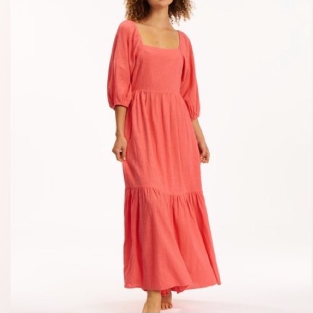 Billabong Pink Puff Sleeve Open Back Maxi Dress